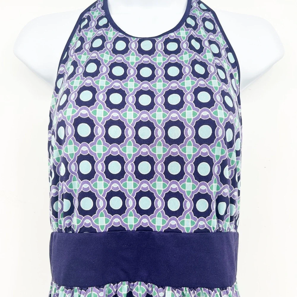 Tory Burch Womens Retro Geometric Print 100% Silk Halter‎ Dress Purple Size L